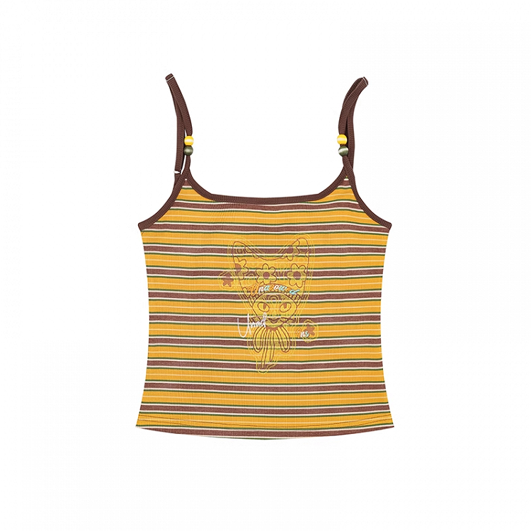 スクープトップネックライン ジンジャー/ピンクストライプ キャミソール スリムフィット