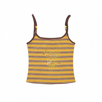 スクープトップネックライン ジンジャー/ピンクストライプ キャミソール スリムフィット