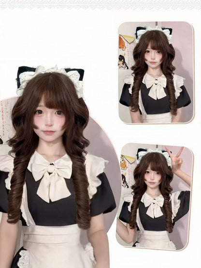 60cm Chestnut Curly Pigtail with Hime Cut - Meow Island Wig