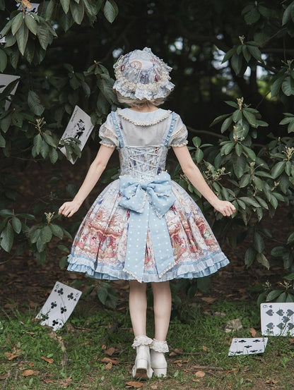 Alice in Wonderland Style Azure Sweet Skirt with Detachable Bow Ribbons - Forest Fairy Tales