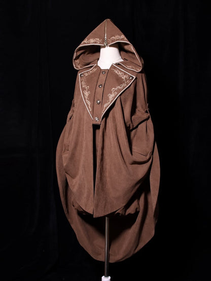 Hood Zip Ouji Embroidery Cloak Lolita Coffee Detail