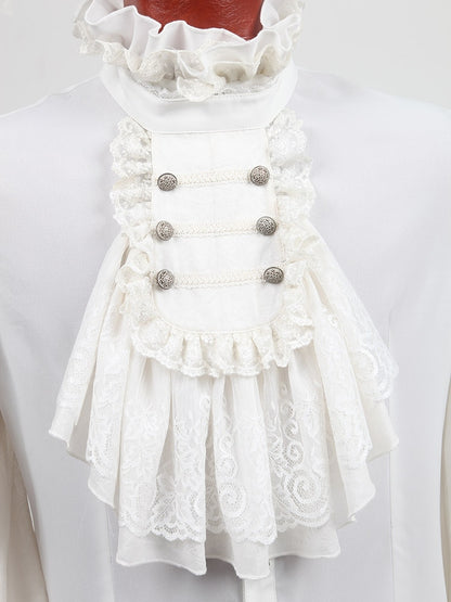 Embossing White Men's Shirt Goth Chiffon