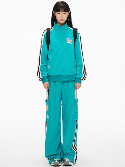 Stripes with Sweatshirt Neck Blue High Side Sporty