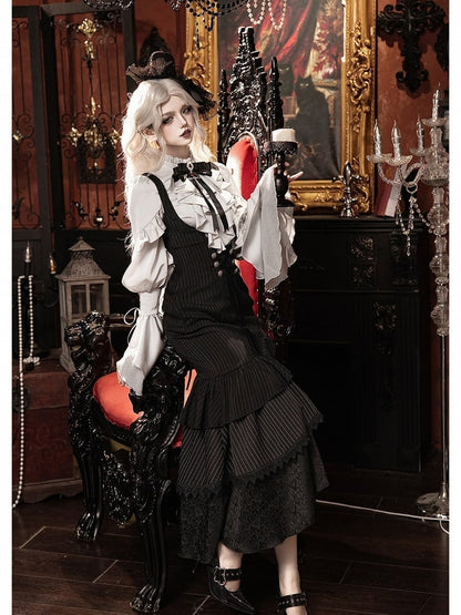 Gothic Lolita 4-Piece Set: Jabot Collar Poet Sleeve Shirt & Fish Tail Skirt - With PUJI