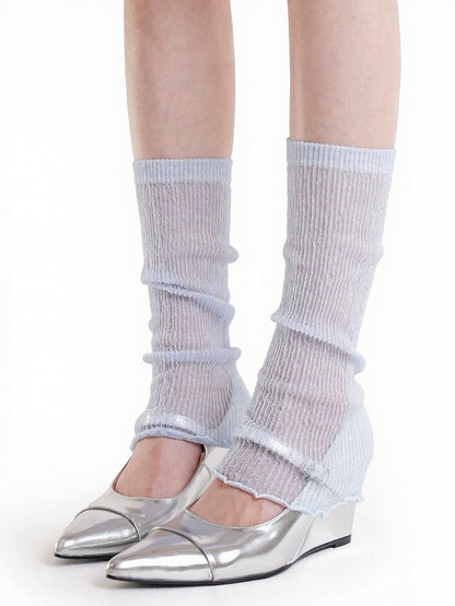 Ribbed Semi-sheer Ruffle Leg Warmers - ModaSwings