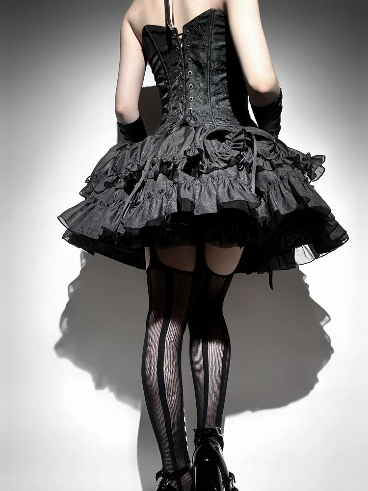 Gothic Lace-up Top Lolita Corset Details Black