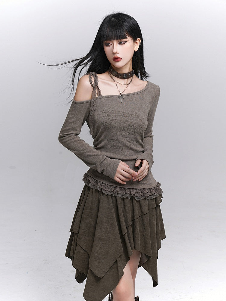 Brown Hem Millard Suede Wasteland Skirt Handkerchief A-Line Fashion Punk