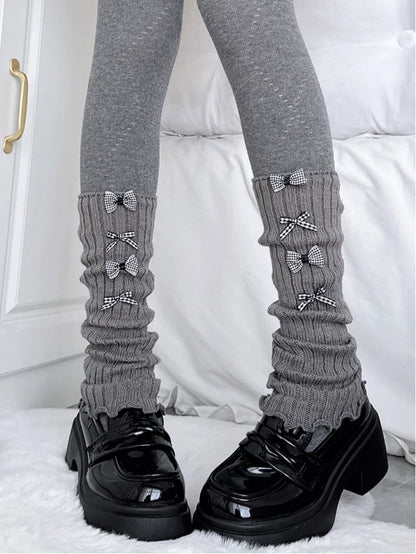 Warmers Gray Slouchy Gingham Leg Bow Ribbed