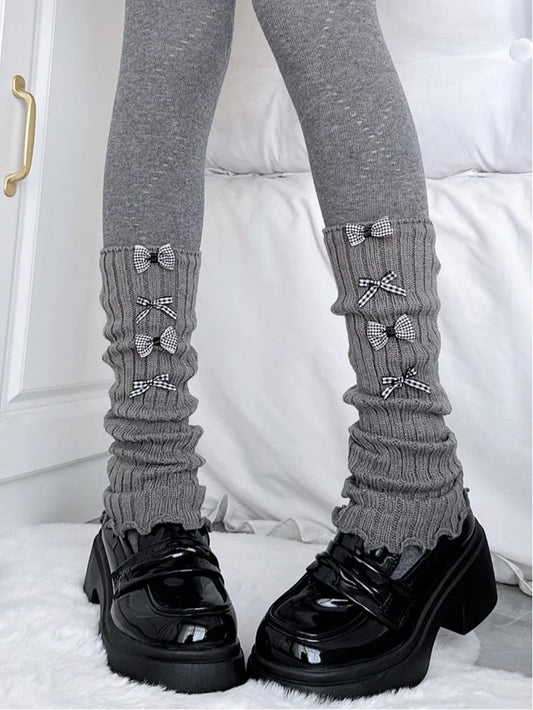 Warmers Gray Slouchy Gingham Leg Bow Ribbed