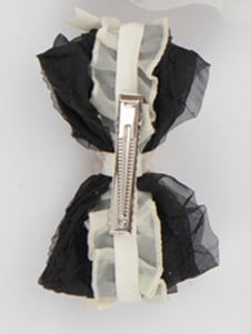 Sweet Lolita Hairclip Design Beige Black Floral Ruffled