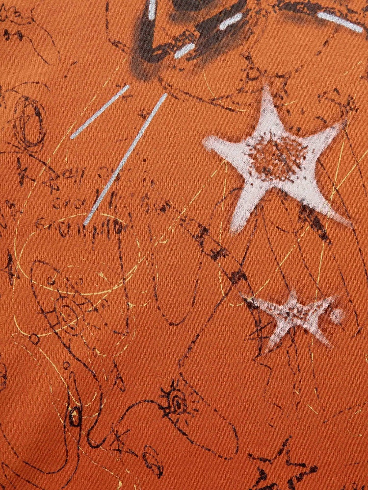 Orange Vintage Crew Neck Tee with Star Print - Languid Park