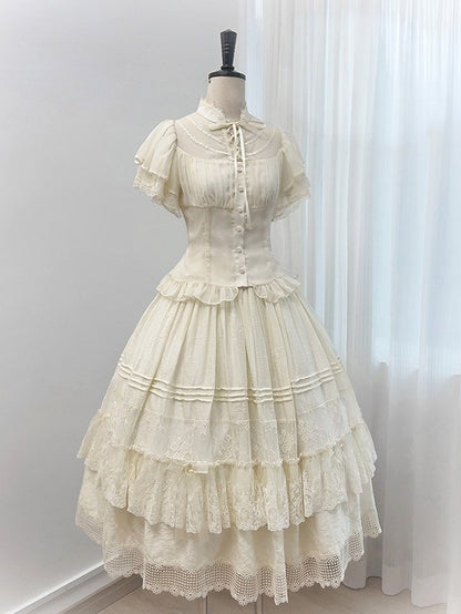 Elegant Summer Layered Ruffle Lace Blouse - Tan Tuan