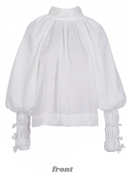 Spiderweb with Long Collar Gothic Embroidered Detachable High-Neck Sleeves Sailor Blouse Lolita White