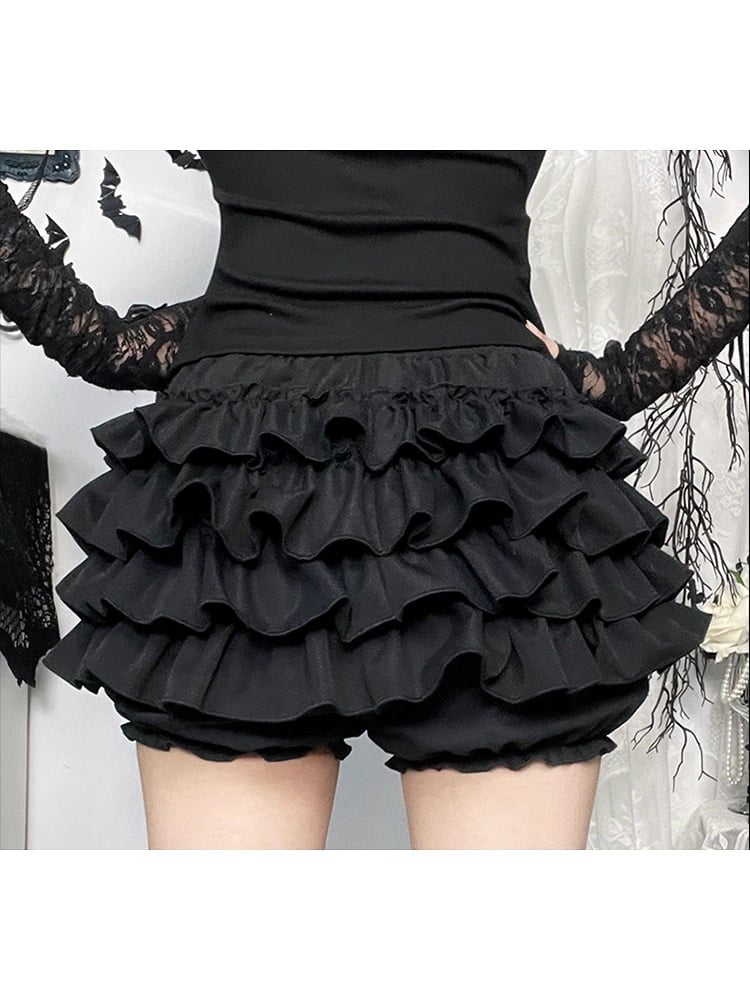Built-in Charms Shorts Skirt Tiered Cross Black with Halloween Gothic