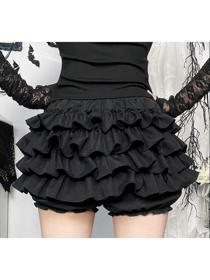 Built-in Charms Shorts Skirt Tiered Cross Black with Halloween Gothic