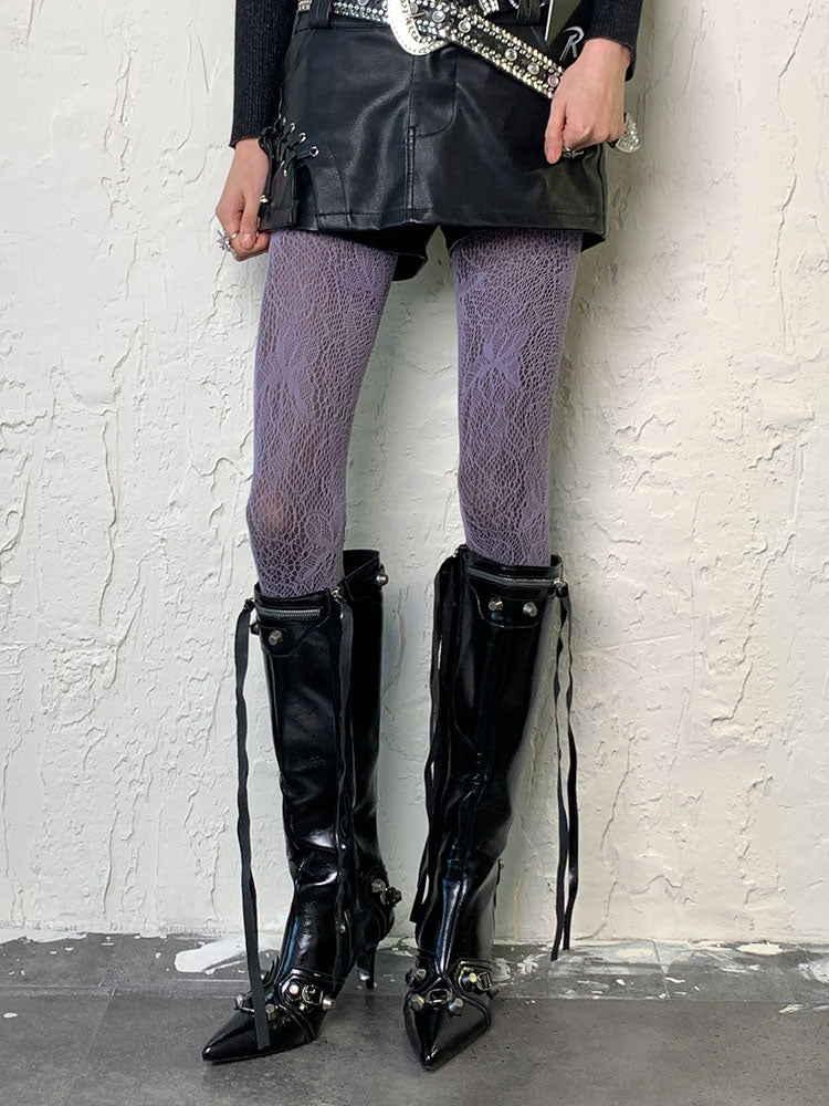 Y2K Purple Butterfly Asymmetrical Cutout Tights