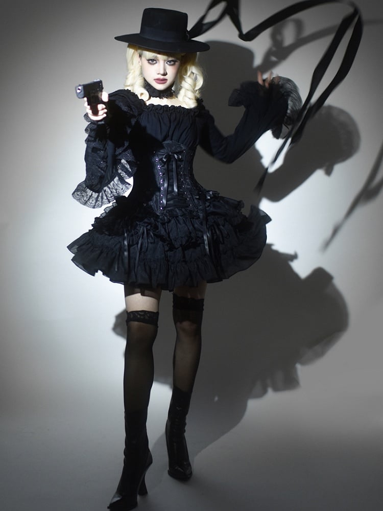 Lolita Lace-up Black Details Gothic Boned Corset