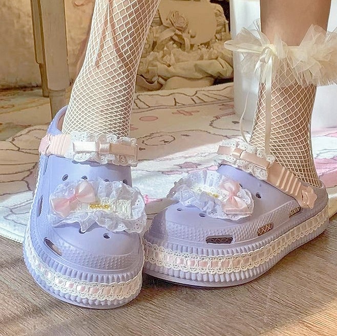 Pink Sweet Intricate Purple Clogs - Lolita Beadwork