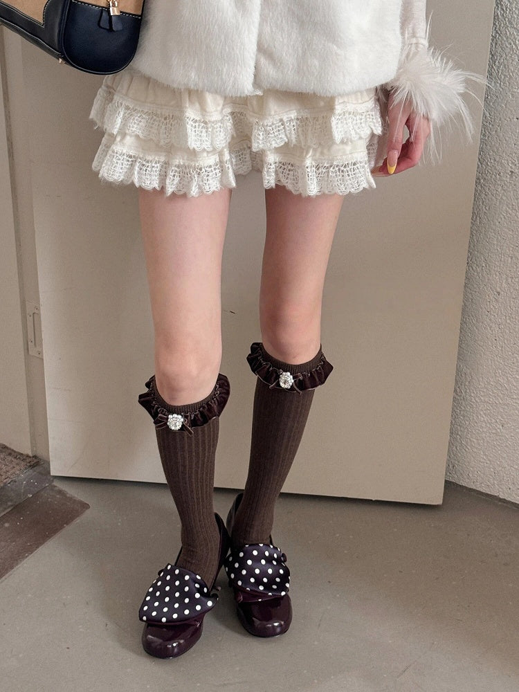 Stockings Jewel Ruffle with Ribbed Velvet Accents