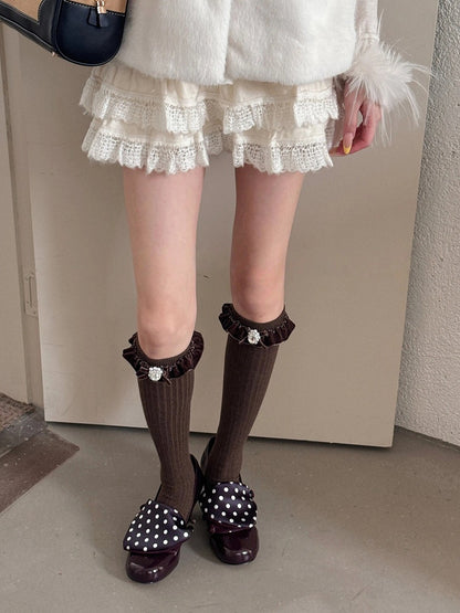 Stockings Jewel Ruffle with Ribbed Velvet Accents