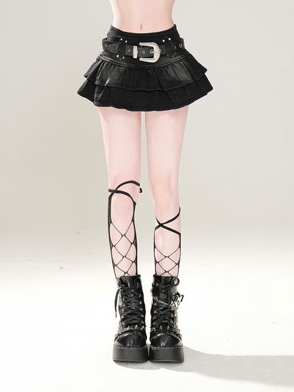 Free Tiered Skirt Belt Buckle Lined with Black Denim Glamorous