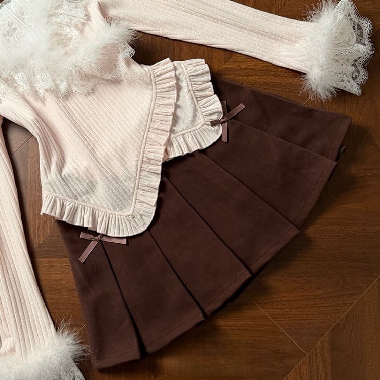Decor Kei Brown Skirt Pleated Bow Jirai
