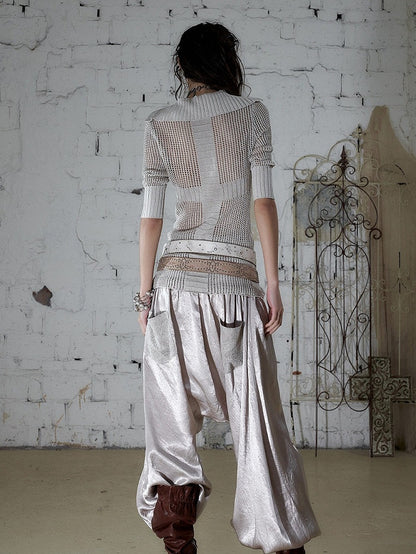 Off-White Star Pattern V-Neck Knit Top Hollow Out - NO ROMANCE