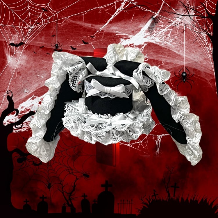 Black Trims and Gothic White Bowknot Headpiecewith Lace