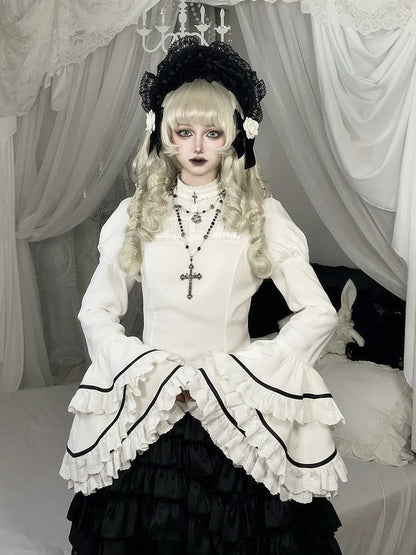 Sleeves Layered White Blouse Ruffled Neck Bell