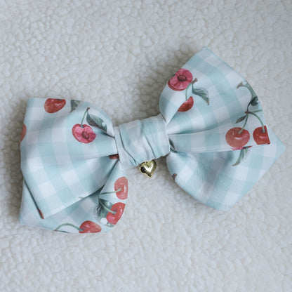 Print Bowknot Hairclip Plaid Blue Cherry