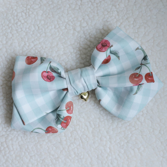 Print Bowknot Hairclip Plaid Blue Cherry