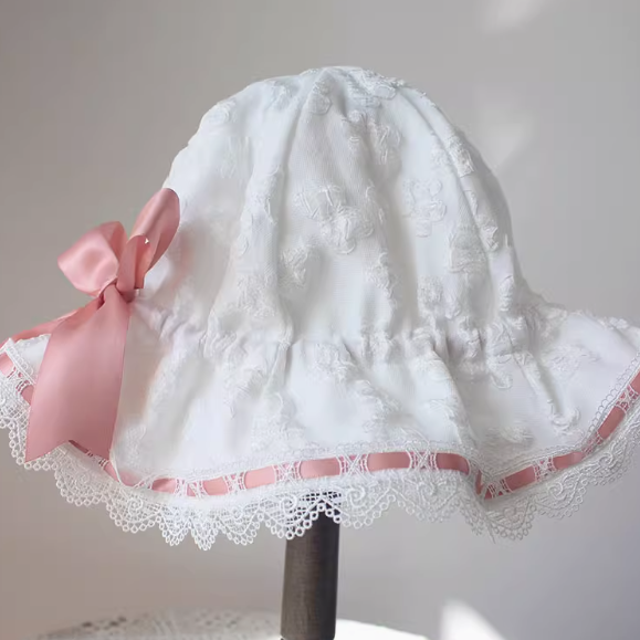 Dusty Pink Big Bow White Baby Hat