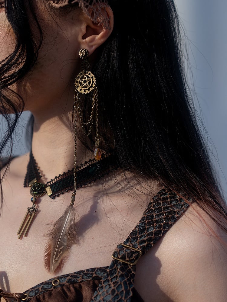 Feather Charms Ear Gear Design Steampunk Clips