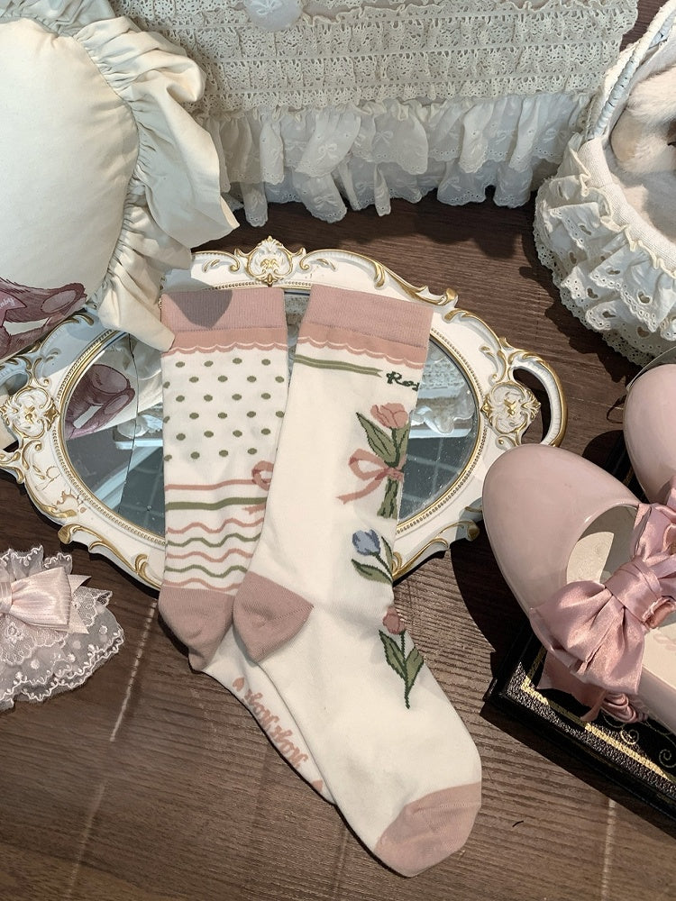 5 Socks Pattern Calf Bow And Options Tulip