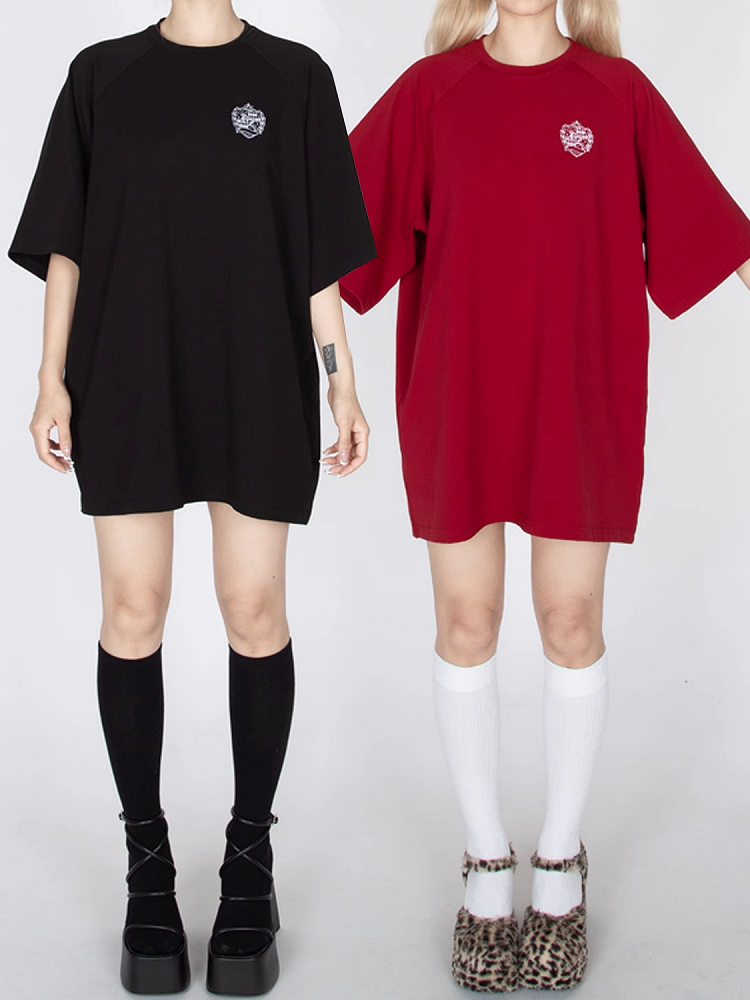 レッド/ブラック オーバーサイズ Tシャツ