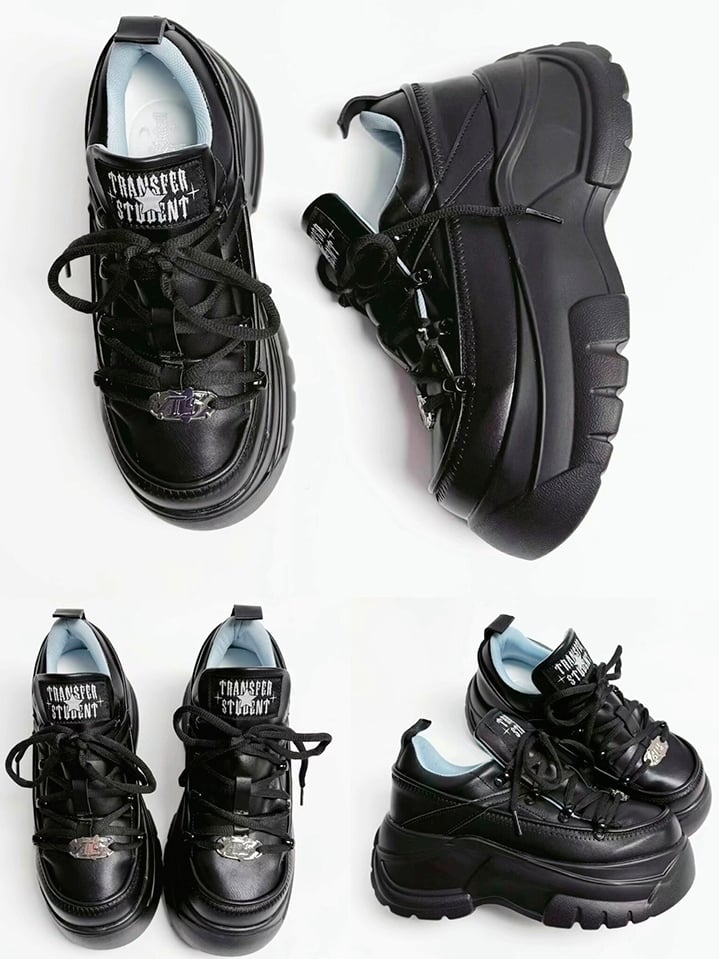 Mattend with Kei Sneakers PU Platform Design Lace-Up Jirai Black