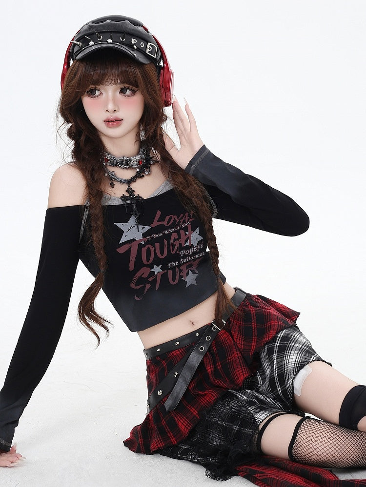 Y2K Schwarze Buchstaben Fake Zweiteiliges Design Cropped Top