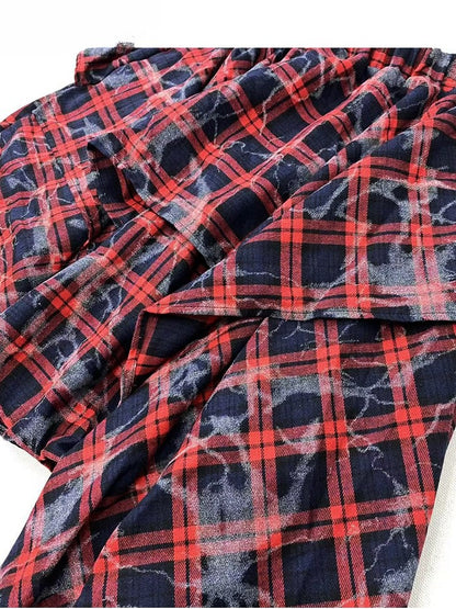 Y2K Hem BlackRed Plaid Pattern Skirt Handkerchief