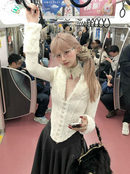 Plush Choker Drip Beige Blood Cross