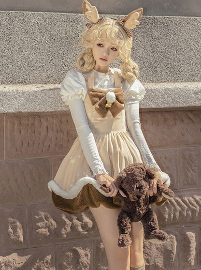 レッグサスペンダー+スカートケープブラウンファーウォーマーファー