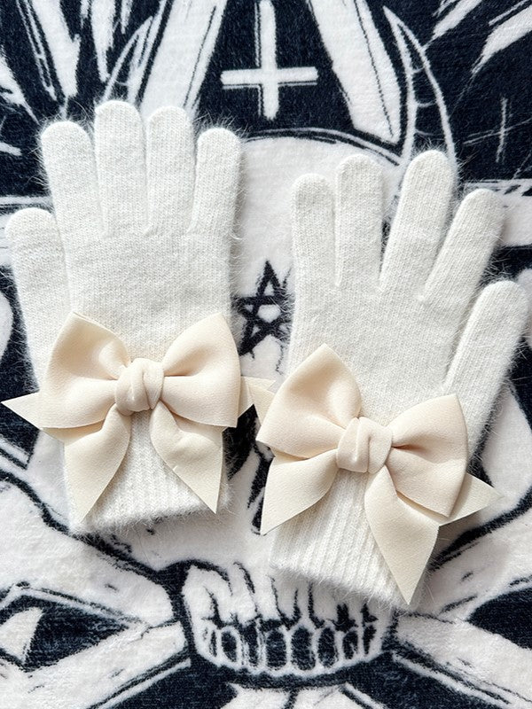 Details Pads Gloves Finger White Bowknot Gothic at Cutout