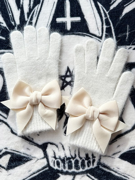 Details Pads Gloves Finger White Bowknot Gothic at Cutout