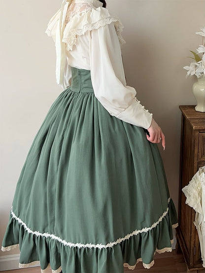 Green Boned High Waist Elegant Classic Lolita Skirt with Lace Trim