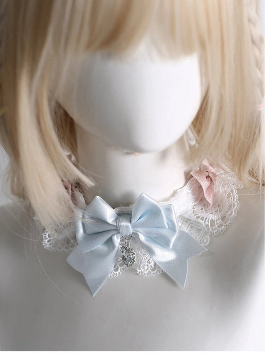 Choker Lace Blue Pendant Pink Light Layered Crystal with