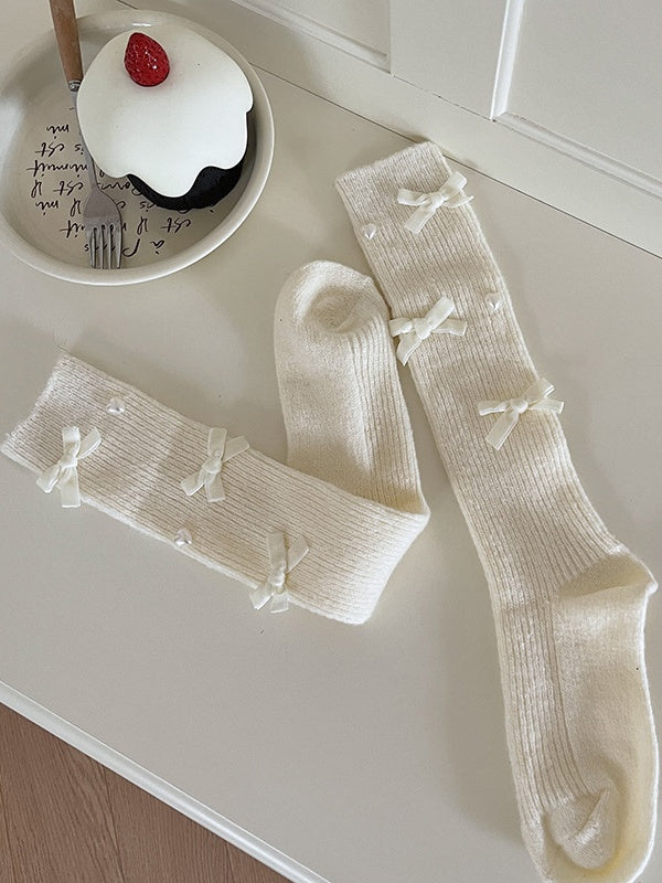 Weiße Lolita Wadensocken mit Schleife und Herz