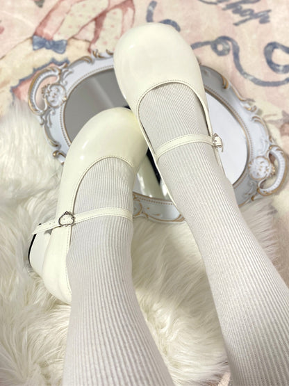 Mid for Off-white Lolita Round Janes Buckle Mary Toe Heart Sweet - with Bow Heel Detachable