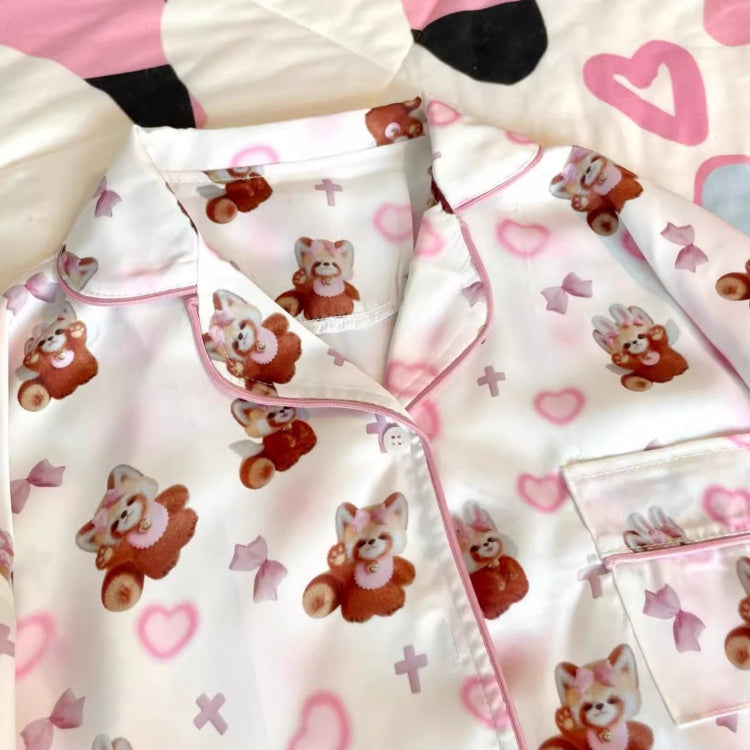 Weiß-rosa Pyjama-Set mit süßem rotem Panda-Print