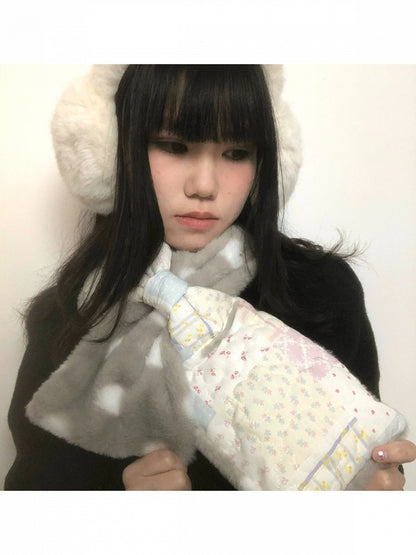 Quilted Floral Polka Dot Scarf with Patchwork Design - freetrader