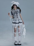 Punk Cross with Layered T-Shirt Print Ruffle Gray Dot Skirt Dress Polka