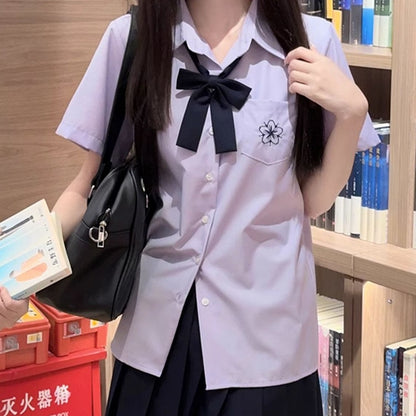 Shirt Style Preppy Purple Sakura Embroidery